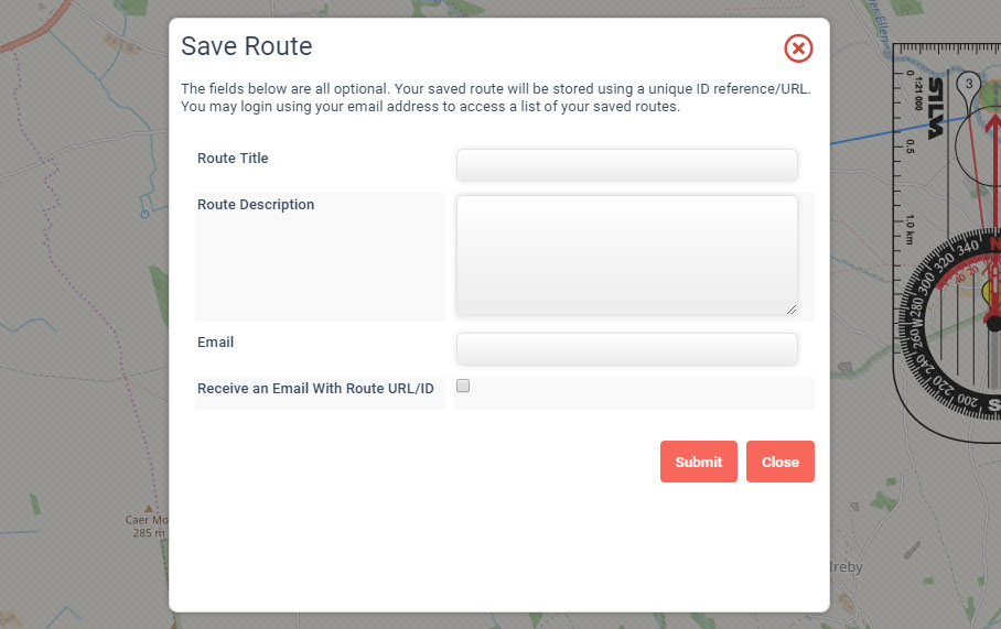 The 'Save Route' dialogue window