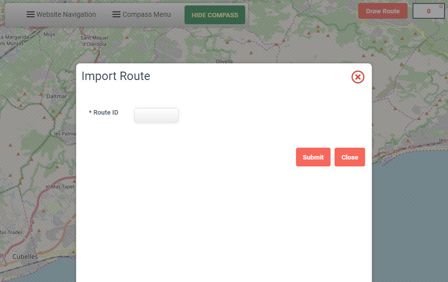 The import map route dialogue window
